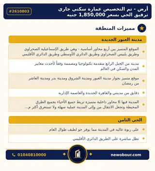 أرض - تم التخصيص 276 م² عمارة سكني — مدينة العبور الجديدة، الحي الثامن، المجاورة 5 — مميزات المنطقة — 3