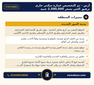 أرض - تم التخصيص 400 م² عمارة سكني — مدينة العبور الجديدة، الحي التاسع والعشرون، مجاورة 5 — مميزات المنطقة — 3