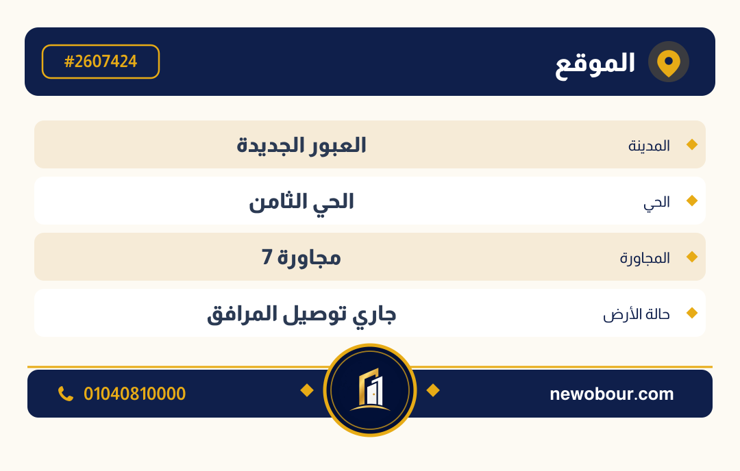 أرض - تم التخصيص عمارة سكني — مدينة العبور الجديدة، الحي الثامن، مجاورة 7 — بطاقة الإعلان — 4